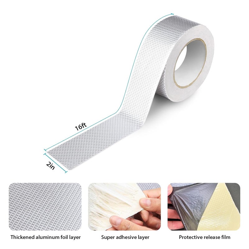 360Tronics Waterproof Butyl Sealing Tape, Strong Adhesive Aluminum Foil Metal Roof Repair Tape for RV Roof Sealing, Flashing Seams, Gutters, Skylight and Vent Pipes Waterproofing, 2" x 16ft - Image 2